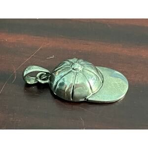 Baseball Cap Softball Hat Charm Pendant Silver Tone